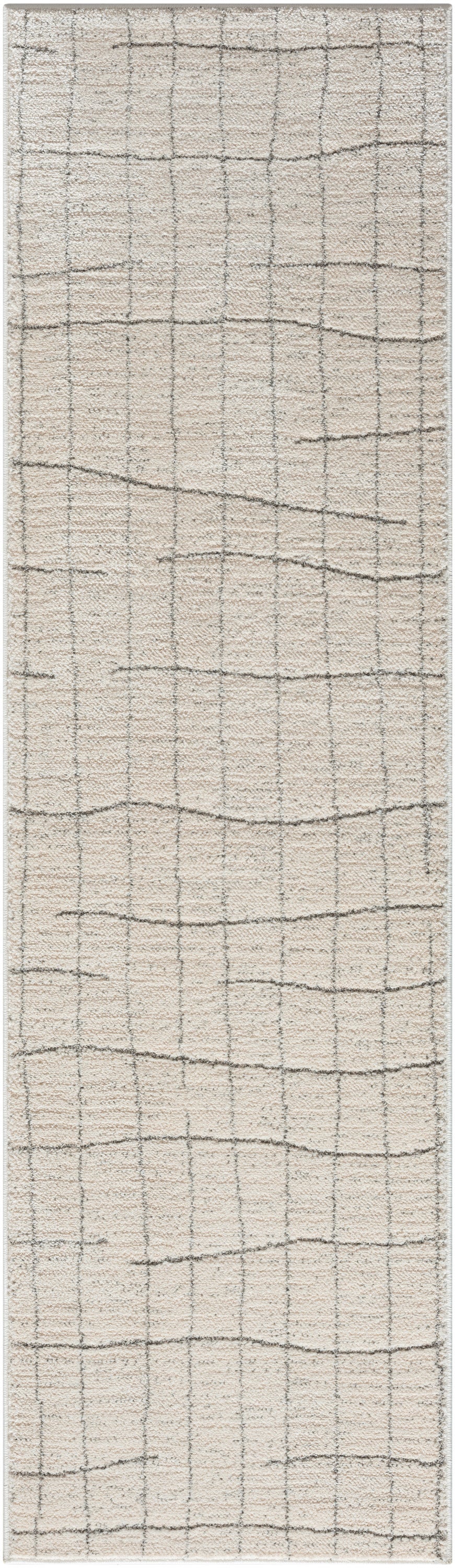 Homeroots 8' Runner Gray And Ivory Abstract Power Loom Runner Rug  Polypropylene,Polyester 533419