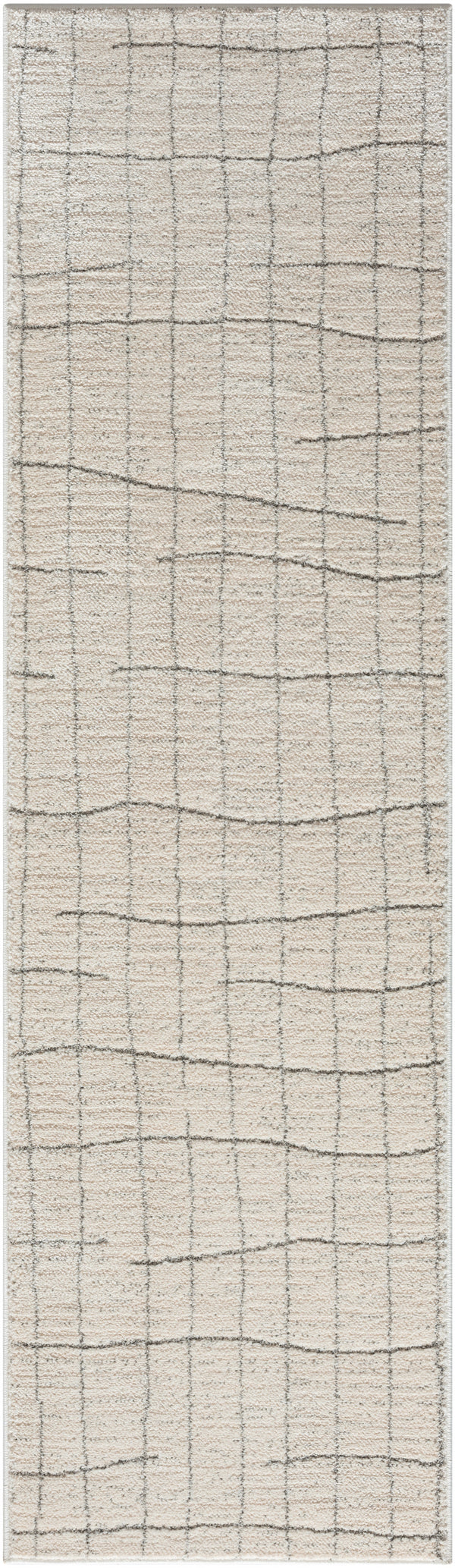 Homeroots 8' Runner Gray And Ivory Abstract Power Loom Runner Rug  Polypropylene,Polyester 533419