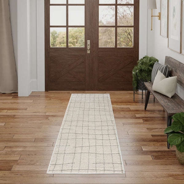 HomeRoots 8' Gray And Ivory Abstract Runner Rug - Durable, Stylish Accent for Hallways, Kitchens & Entryways 533419