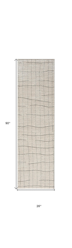 Homeroots 8' Runner Gray And Ivory Abstract Power Loom Runner Rug  Polypropylene,Polyester 533419