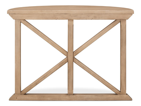 Sarreid Gregorio Half Moon Console Table With Flaky Pine Finish - Stylish Storage & Rustic Charm Tan  53341