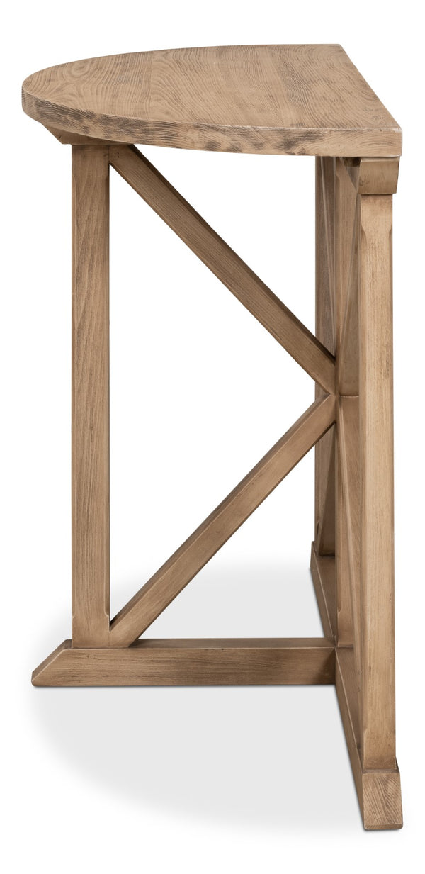 Sarreid Gregorio Half Moon Console Table With Flaky Pine Finish - Stylish Storage & Rustic Charm Tan  53341