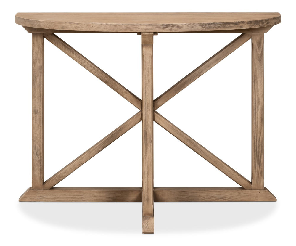 Sarreid Gregorio Half Moon Console Table With Flaky Pine Finish - Stylish Storage & Rustic Charm Tan  53341