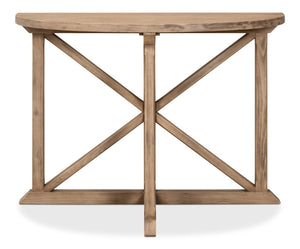 Sarreid Gregorio Half Moon Console Table With Flaky Pine Finish - Stylish Storage & Rustic Charm Tan  53341