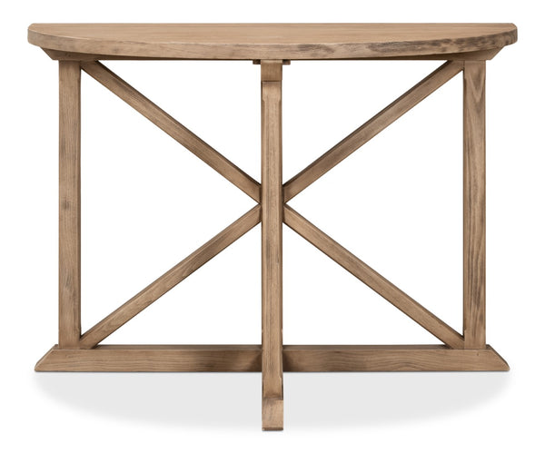 Sarreid Gregorio Half Moon Console Table With Flaky Pine Finish - Stylish Storage & Rustic Charm Tan  53341