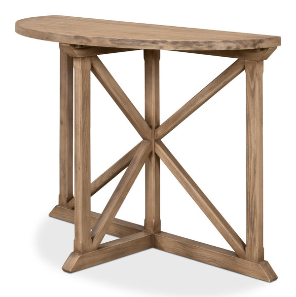 Sarreid Gregorio Half Moon Console Table With Flaky Pine Finish - Stylish Storage & Rustic Charm Tan  53341