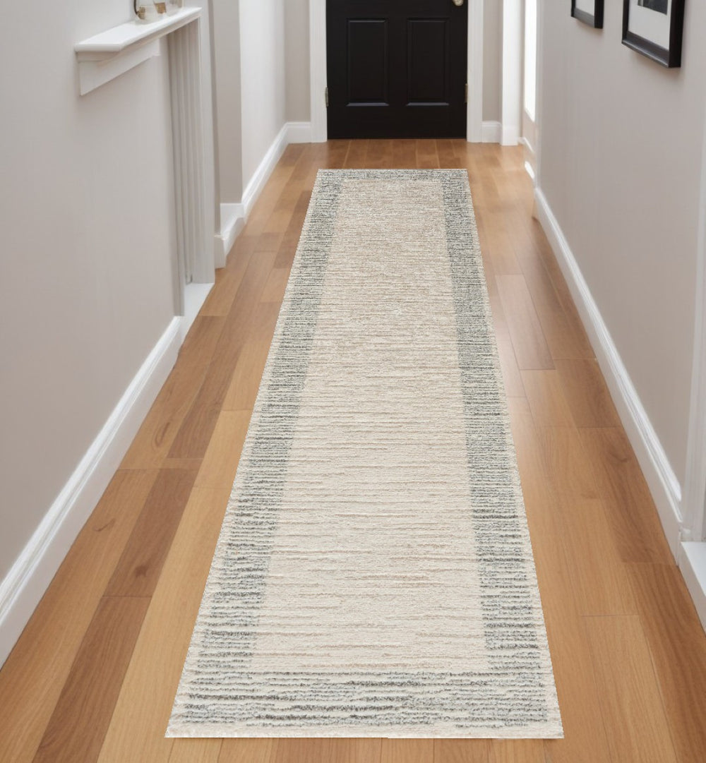 HomeRoots 4' Gray and Ivory Striped Area Rug - Modern Scandinavian Design for Entryways, Bedrooms, and More 8' Runner 533420