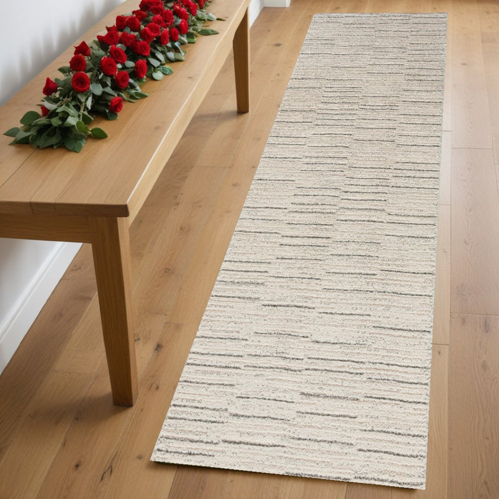 HomeRoots 8' Gray and Ivory Abstract Runner Rug - Modern Design for High-Traffic Areas, Durable & Stylish Décor 533421