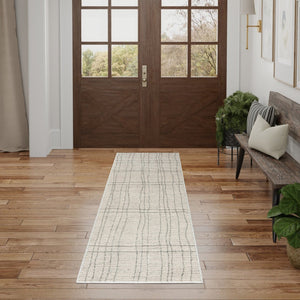 HomeRoots 8' Gray and Ivory Abstract Runner Rug - Stylish, Durable Design for High-Traffic Hallways and Entryways 533422