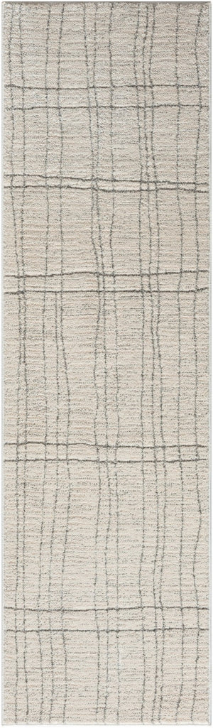 HomeRoots 8' Gray and Ivory Abstract Runner Rug - Stylish, Durable Design for High-Traffic Hallways and Entryways 533422