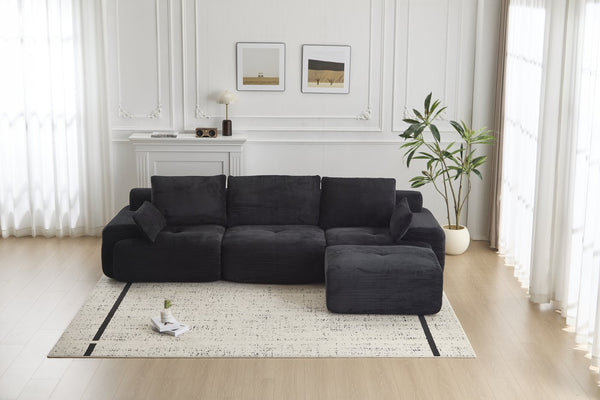 English Elm Modern Memory Foam Compressed Sofa — Pet-Friendly Corduroy Modular Sectional, Cloud-Like Comfort, No Assembly Black W3723S00010