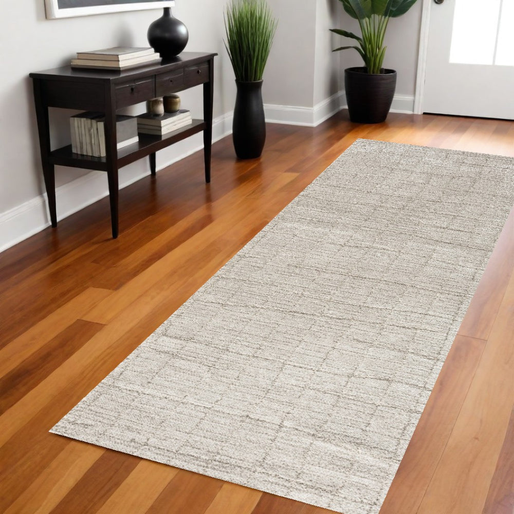 HomeRoots 8' Beige and Gray Abstract Runner Rug - Durable, Stylish, Perfect for Hallways and High-Traffic Areas 533423
