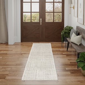HomeRoots 8' Gray and Silver Abstract Runner Rug - Modern Style for Hallways, Durable, Easy Maintenance & Chic Design 533424
