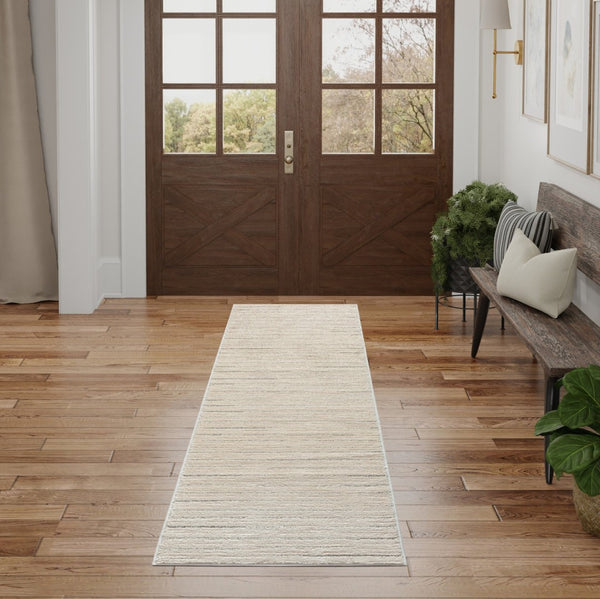 HomeRoots 8' Gray and Ivory Abstract Runner Rug - Modern Power-Loomed Design for Hallways, Kitchens & More! 533425