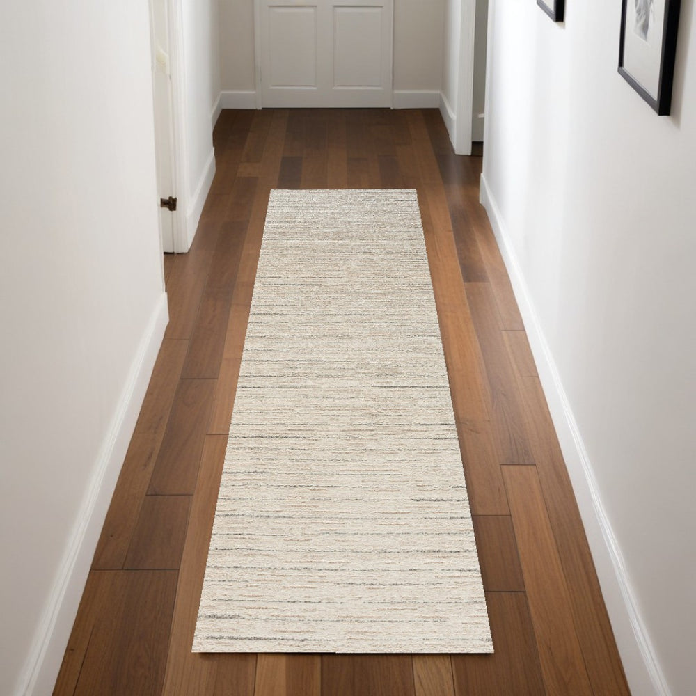 HomeRoots 8' Gray and Ivory Abstract Runner Rug - Modern Power-Loomed Design for Hallways, Kitchens & More! 533425