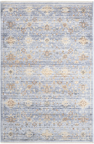 Homeroots 3' X 5' Blue And Ivory Oriental Power Loom Distressed Area Rug With Fringe  Polyester 533428