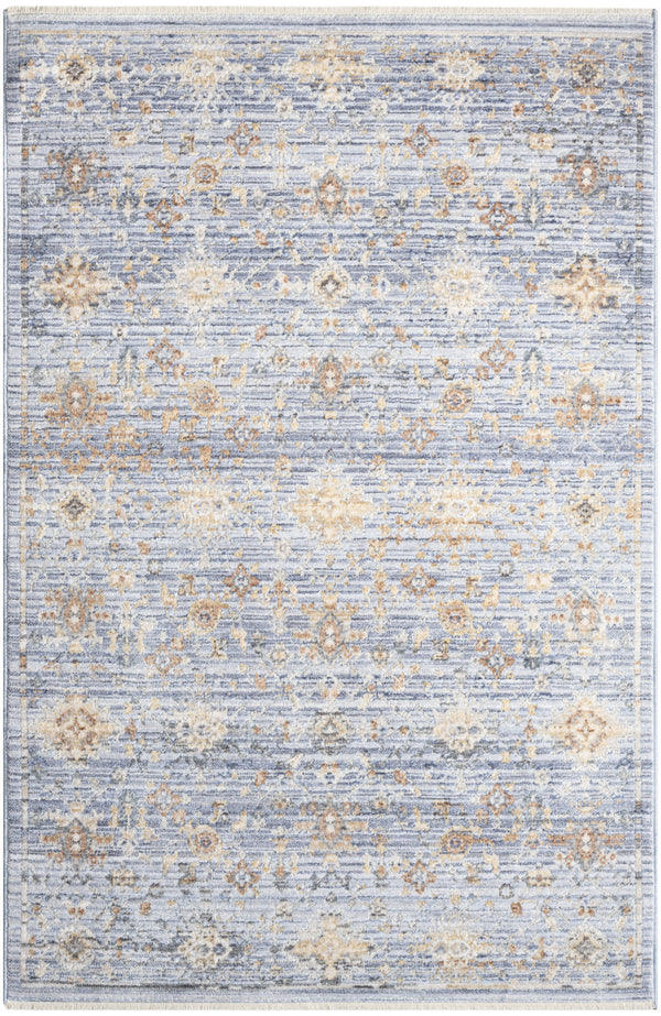Homeroots 3' X 5' Blue And Ivory Oriental Power Loom Distressed Area Rug With Fringe  Polyester 533428