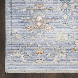Homeroots 3' X 5' Blue And Ivory Oriental Power Loom Distressed Area Rug With Fringe  Polyester 533428
