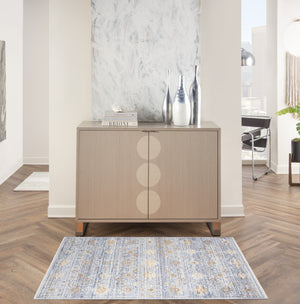 Homeroots 3' X 5' Blue And Ivory Oriental Power Loom Distressed Area Rug With Fringe  Polyester 533428