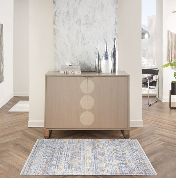 Homeroots 3' X 5' Blue And Ivory Oriental Power Loom Distressed Area Rug With Fringe  Polyester 533428