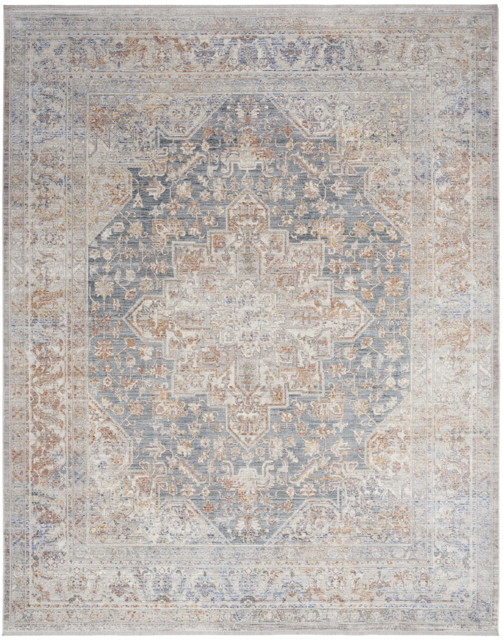 Homeroots 8' X 10' Ivory And Blue Oriental Power Loom Distressed Area Rug With Fringe  Polyester 533436
