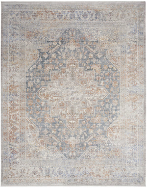 Homeroots 8' X 10' Ivory And Blue Oriental Power Loom Distressed Area Rug With Fringe  Polyester 533436