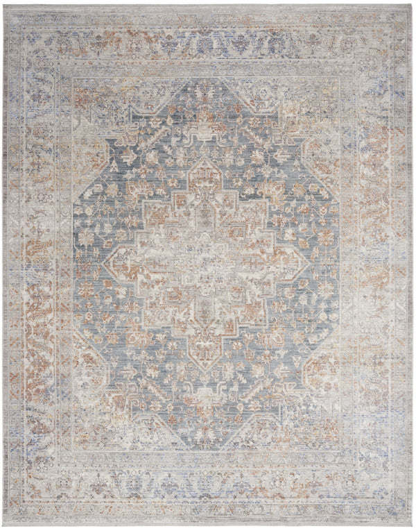 Homeroots 8' X 10' Ivory And Blue Oriental Power Loom Distressed Area Rug With Fringe  Polyester 533436