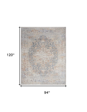 Homeroots 8' X 10' Ivory And Blue Oriental Power Loom Distressed Area Rug With Fringe  Polyester 533436