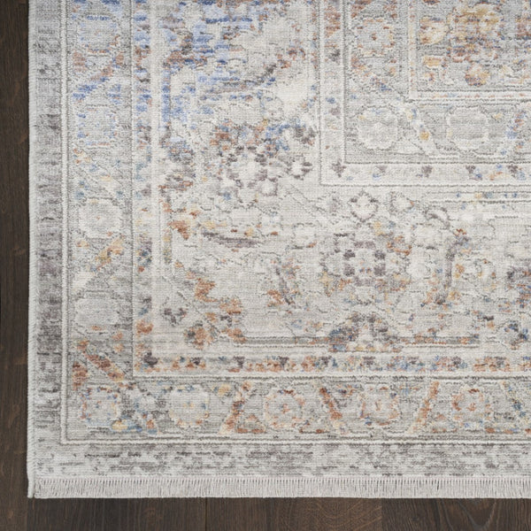 HomeRoots 8' X 10' Elegant Ivory and Blue Oriental Area Rug - Power Loomed, Distressed with Fringe Design 533436