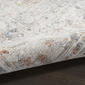 HomeRoots 8' X 10' Elegant Ivory and Blue Oriental Area Rug - Power Loomed, Distressed with Fringe Design 533436