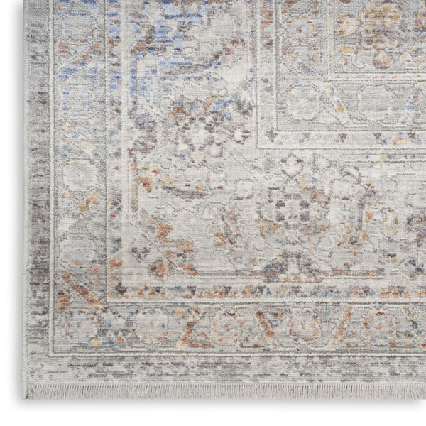 HomeRoots 8' X 10' Elegant Ivory and Blue Oriental Area Rug - Power Loomed, Distressed with Fringe Design 533436