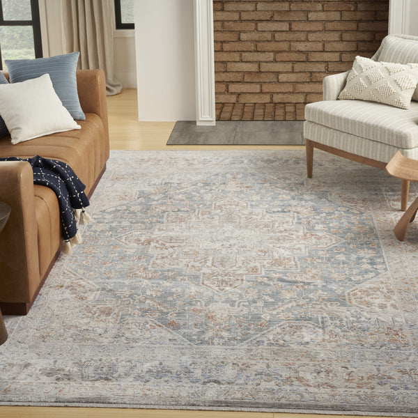 Homeroots 8' X 10' Ivory And Blue Oriental Power Loom Distressed Area Rug With Fringe  Polyester 533436