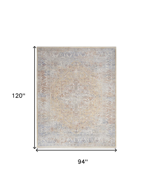 Homeroots 8' X 10' Gray And Gold Oriental Power Loom Distressed Area Rug With Fringe  Polyester 533437