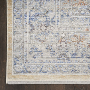 HomeRoots 8' Elegant Gray and Gold Oriental Power Loom Distressed Area Rug with Classic Fringe Detail 8' X 10' 533437
