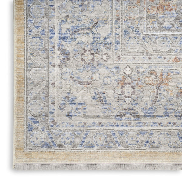 HomeRoots 8' Elegant Gray and Gold Oriental Power Loom Distressed Area Rug with Classic Fringe Detail 8' X 10' 533437