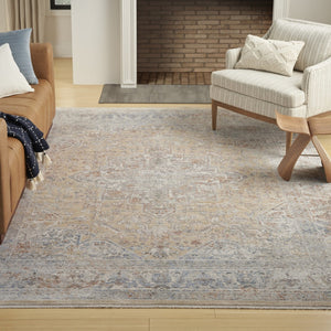 HomeRoots 8' Elegant Gray and Gold Oriental Power Loom Distressed Area Rug with Classic Fringe Detail 8' X 10' 533437