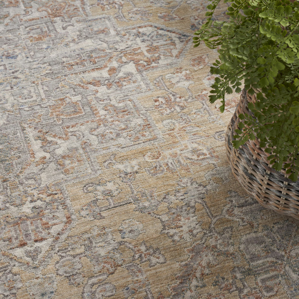 Homeroots 8' X 10' Gray And Gold Oriental Power Loom Distressed Area Rug With Fringe  Polyester 533437