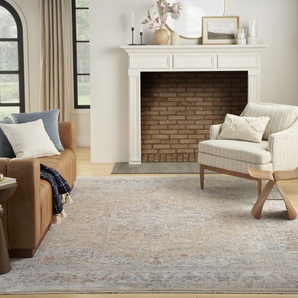 HomeRoots 8' Elegant Gray and Gold Oriental Power Loom Distressed Area Rug with Classic Fringe Detail 8' X 10' 533437