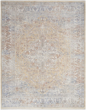 HomeRoots 8' Elegant Gray and Gold Oriental Power Loom Distressed Area Rug with Classic Fringe Detail 8' X 10' 533437