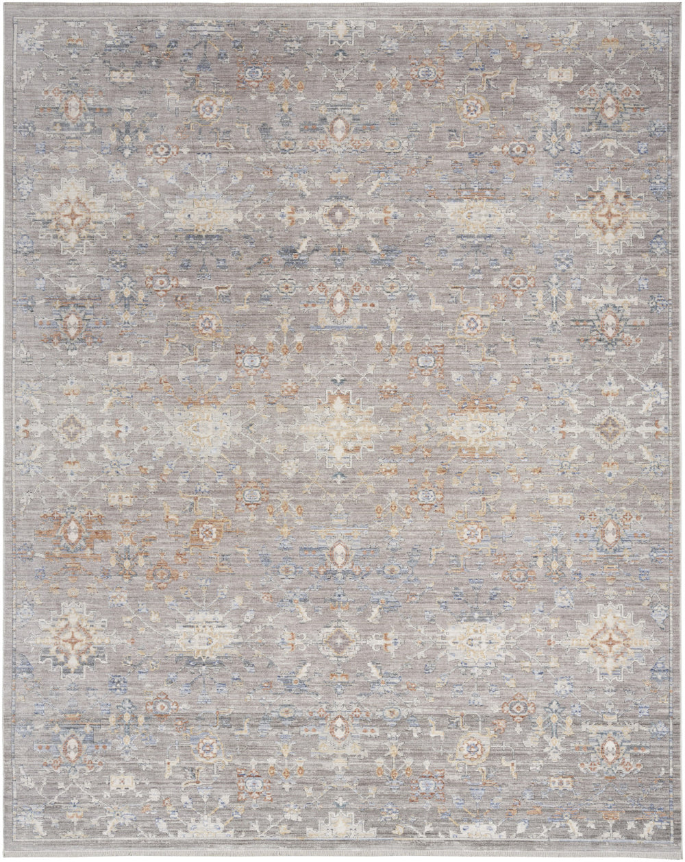 Homeroots 8' X 10' Ivory Blue And Gray Oriental Power Loom Distressed Area Rug With Fringe  Polyester 533438