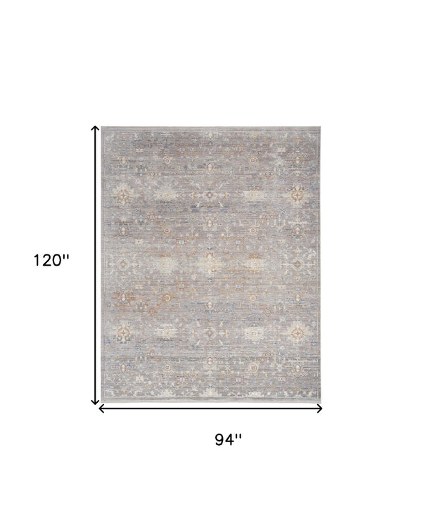 Homeroots 8' X 10' Ivory Blue And Gray Oriental Power Loom Distressed Area Rug With Fringe  Polyester 533438