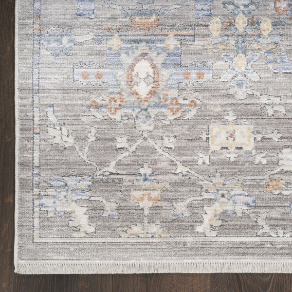 Homeroots 8' X 10' Ivory Blue And Gray Oriental Power Loom Distressed Area Rug With Fringe  Polyester 533438