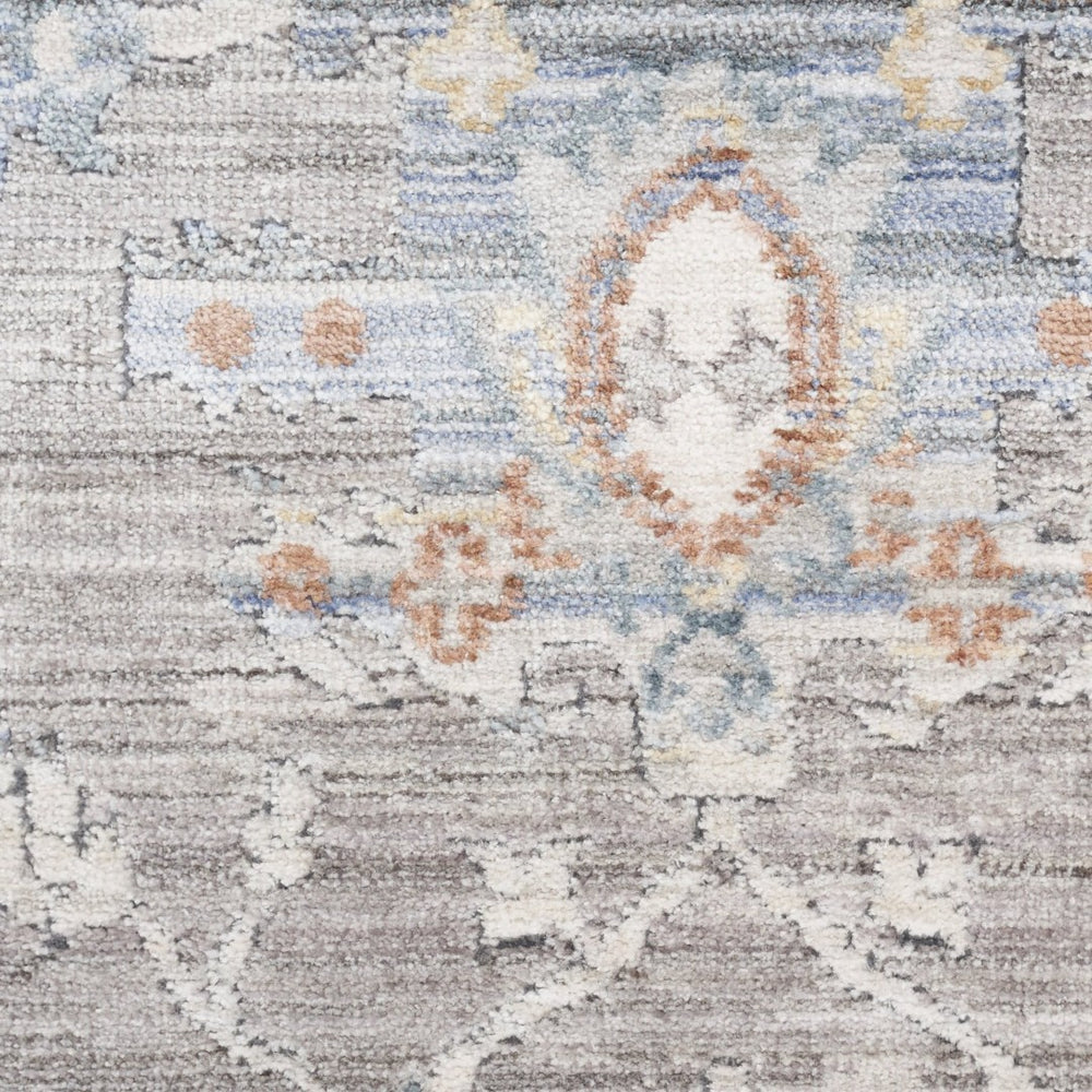 HomeRoots 8' X 10' Distressed Oriental Power Loom Area Rug with Fringe for Vintage-Inspired Home Decor Ivory, Blue, Gray 533438