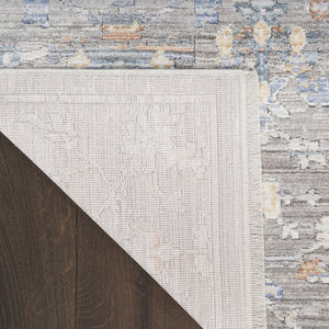 Homeroots 8' X 10' Ivory Blue And Gray Oriental Power Loom Distressed Area Rug With Fringe  Polyester 533438