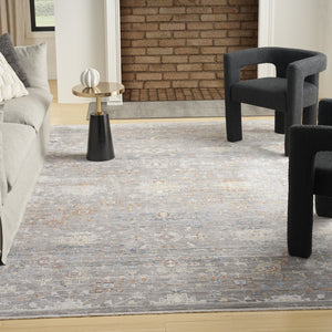 Homeroots 8' X 10' Ivory Blue And Gray Oriental Power Loom Distressed Area Rug With Fringe  Polyester 533438