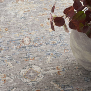 Homeroots 8' X 10' Ivory Blue And Gray Oriental Power Loom Distressed Area Rug With Fringe  Polyester 533438