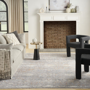 Homeroots 8' X 10' Ivory Blue And Gray Oriental Power Loom Distressed Area Rug With Fringe  Polyester 533438