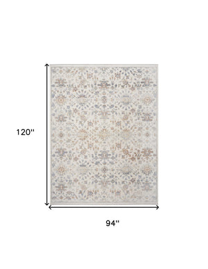 Homeroots 8' X 10' Ivory And Gray Oriental Power Loom Distressed Area Rug With Fringe  Polyester 533439