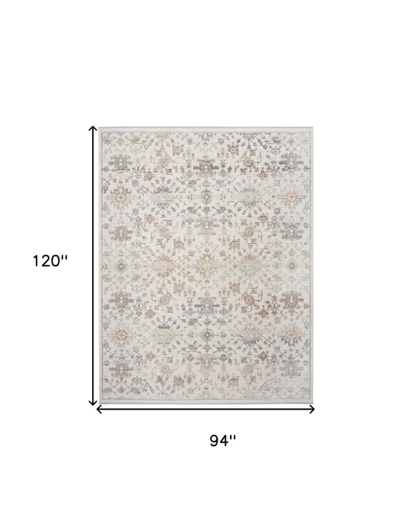 Homeroots 8' X 10' Ivory And Gray Oriental Power Loom Distressed Area Rug With Fringe  Polyester 533439