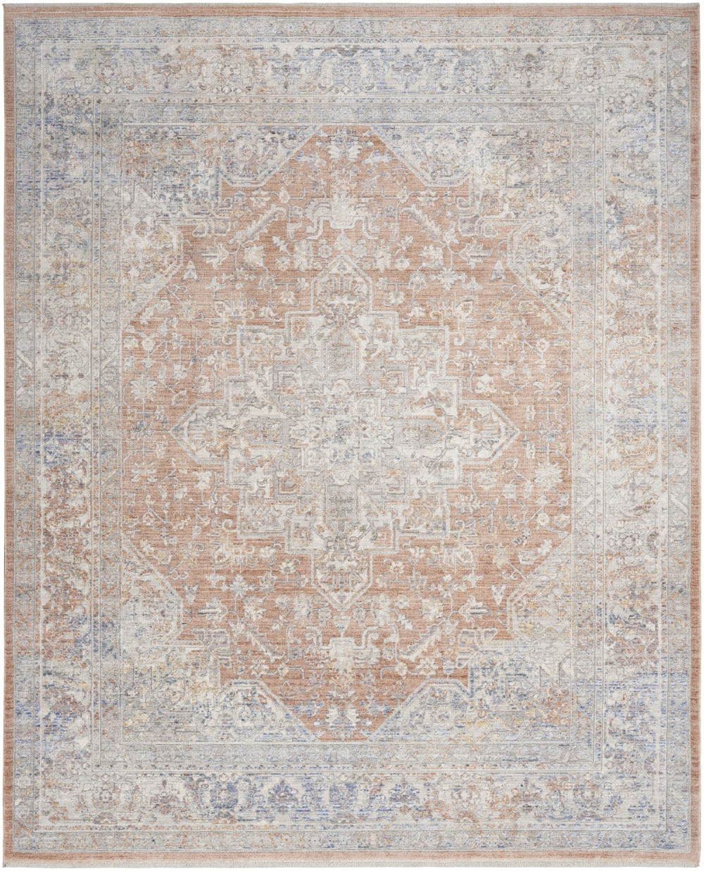 Homeroots 8' X 10' Brown And Blue Oriental Power Loom Distressed Area Rug With Fringe  Polyester 533440